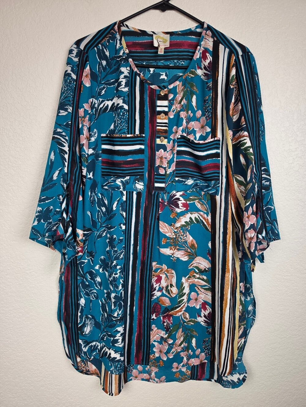 Anthropologie fig and flower Large Floral Striped Tunic Top